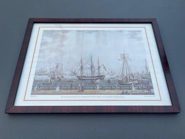 Ingelijste Maritieme Havenprent – Kopenhagen – Houten Lijst, Antiek en Kunst, Kunst | Tekeningen en Fotografie, Reproductie, Print/reproductie