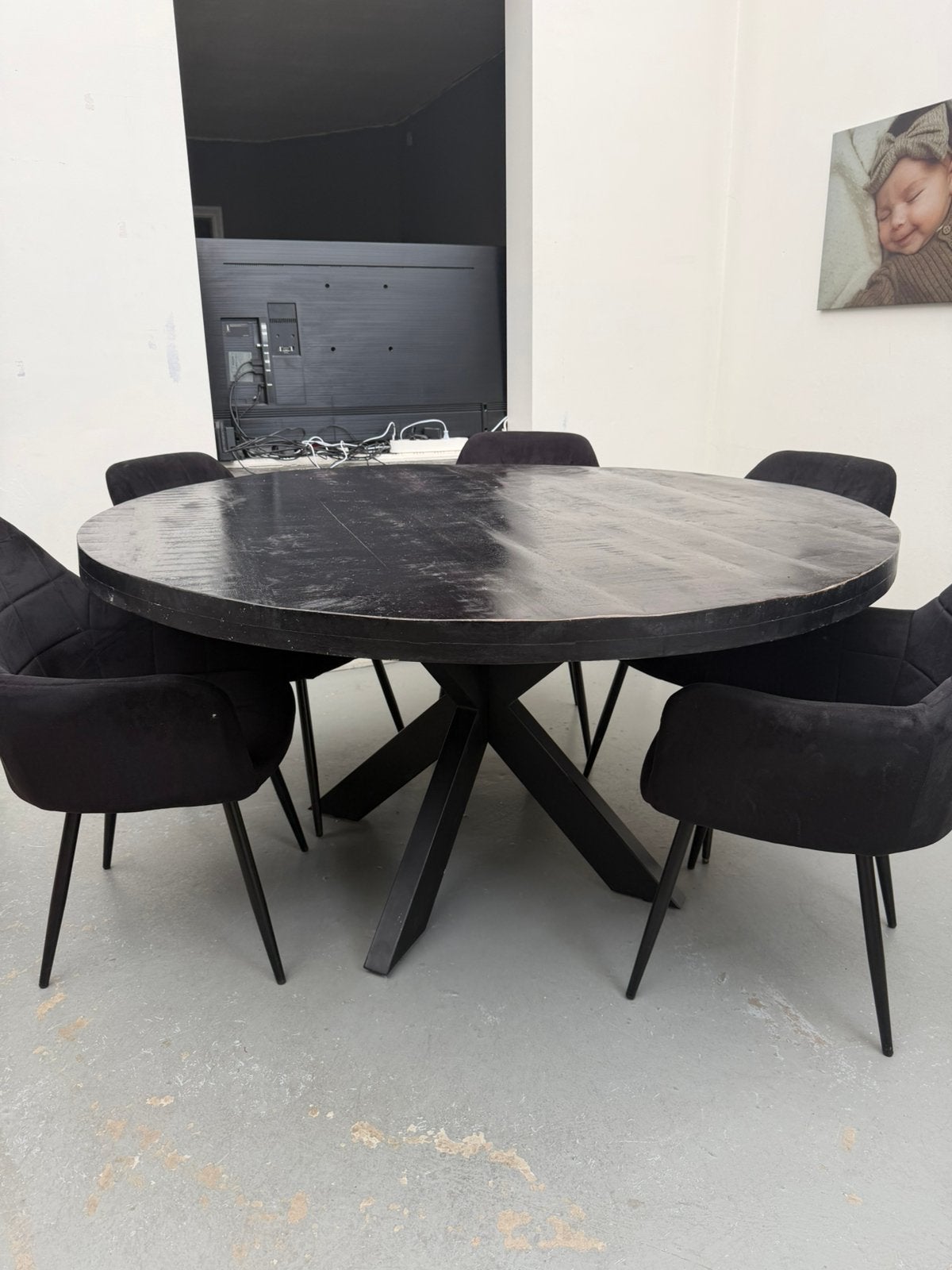 Ronde eettafel 150 cm, Huis en Inrichting, Ophalen, Overige materialen, Gebruikt, 150 tot 200 cm