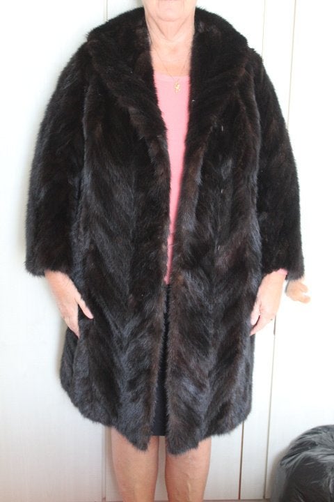 Manteau de vison véritable, Enlèvement ou Envoi, Porté, Taille 46/48 (XL) ou plus grande, Noir