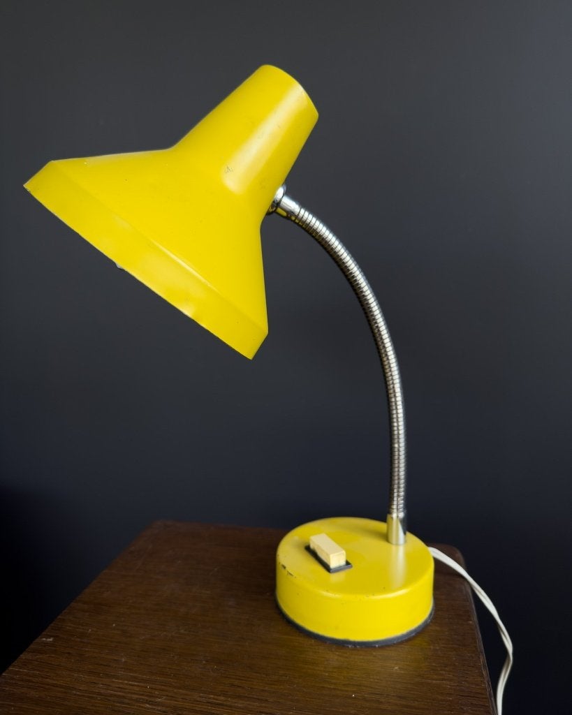 Vintage gele bureaulamp – retro Mid-Century – chromen hals, Enlèvement ou Envoi