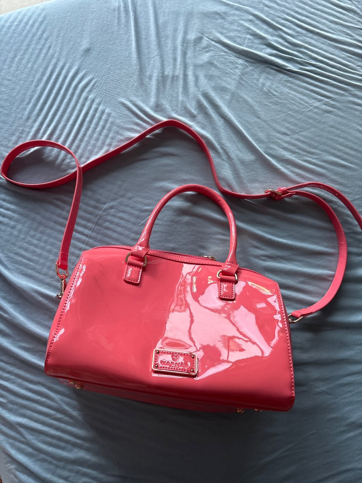 NAF NAF Paris Pink Patent Leather Crossbody Bag Bowling Bag, Ophalen, Zo goed als nieuw