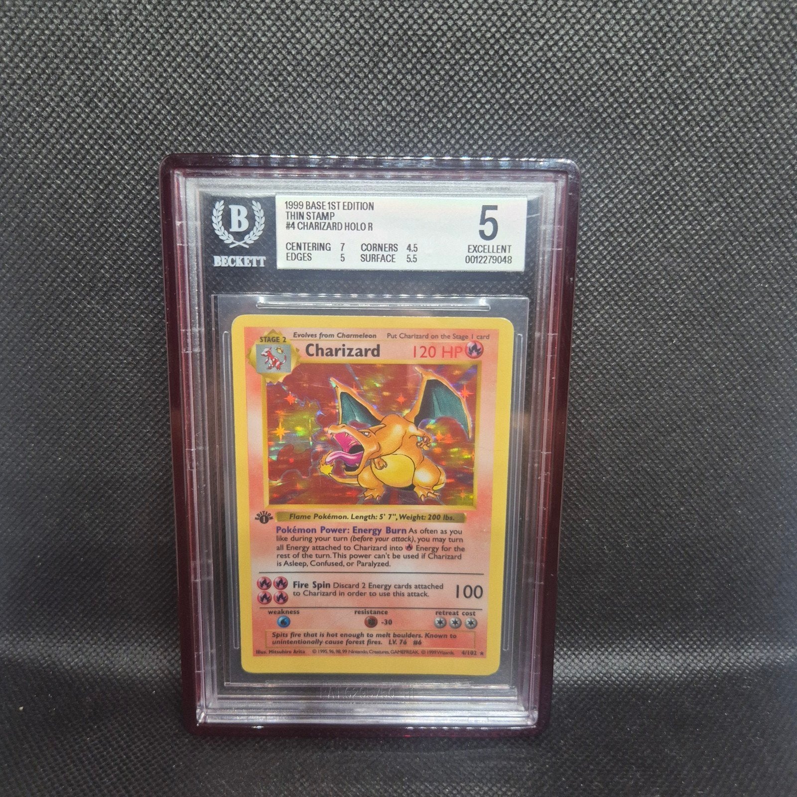 Charizard Holo Thin Stamp Base 1st edition BGS 5, Enlèvement ou Envoi