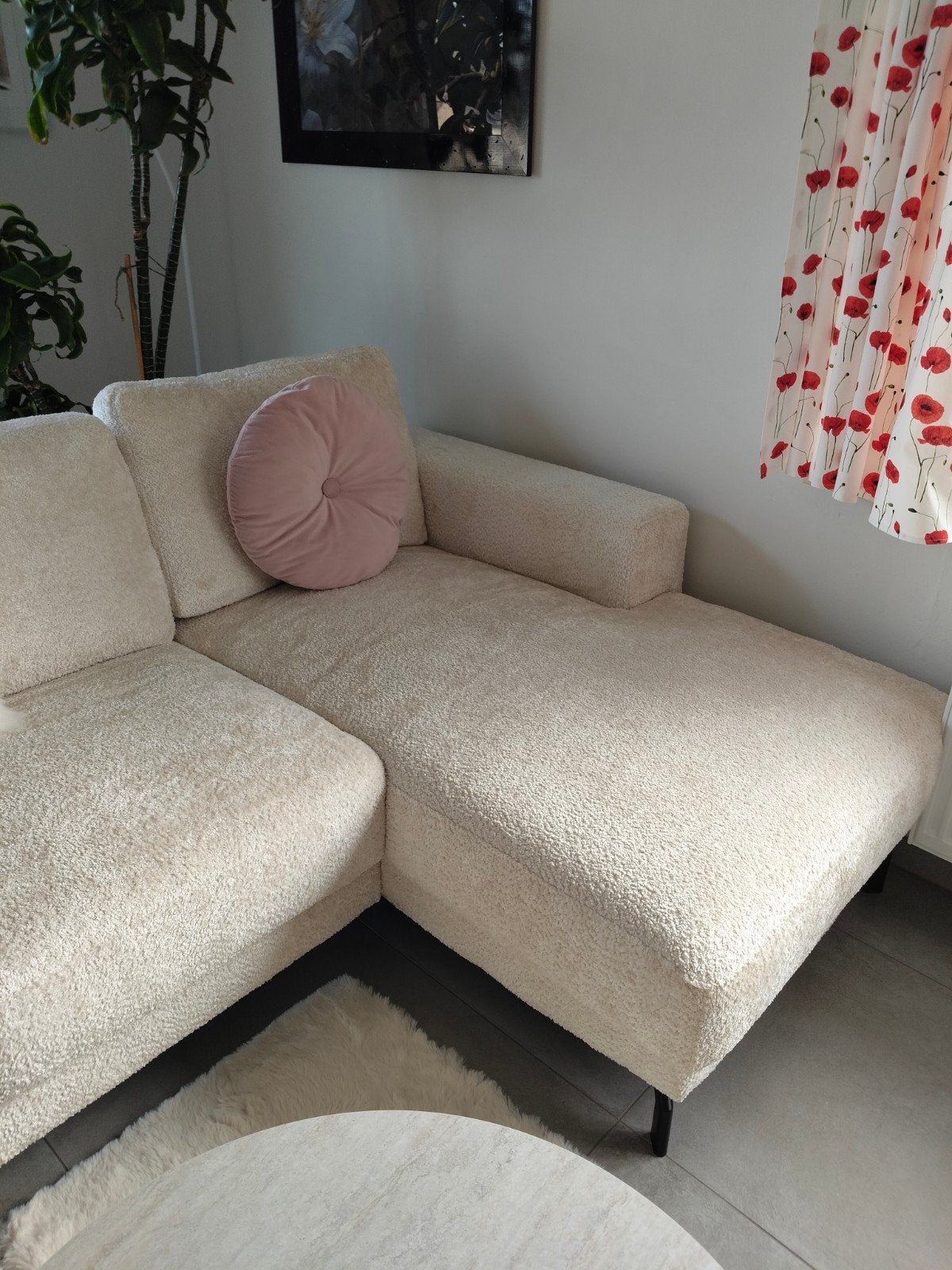 grand canapé beige en tissu teddy, Enlèvement, Tissus