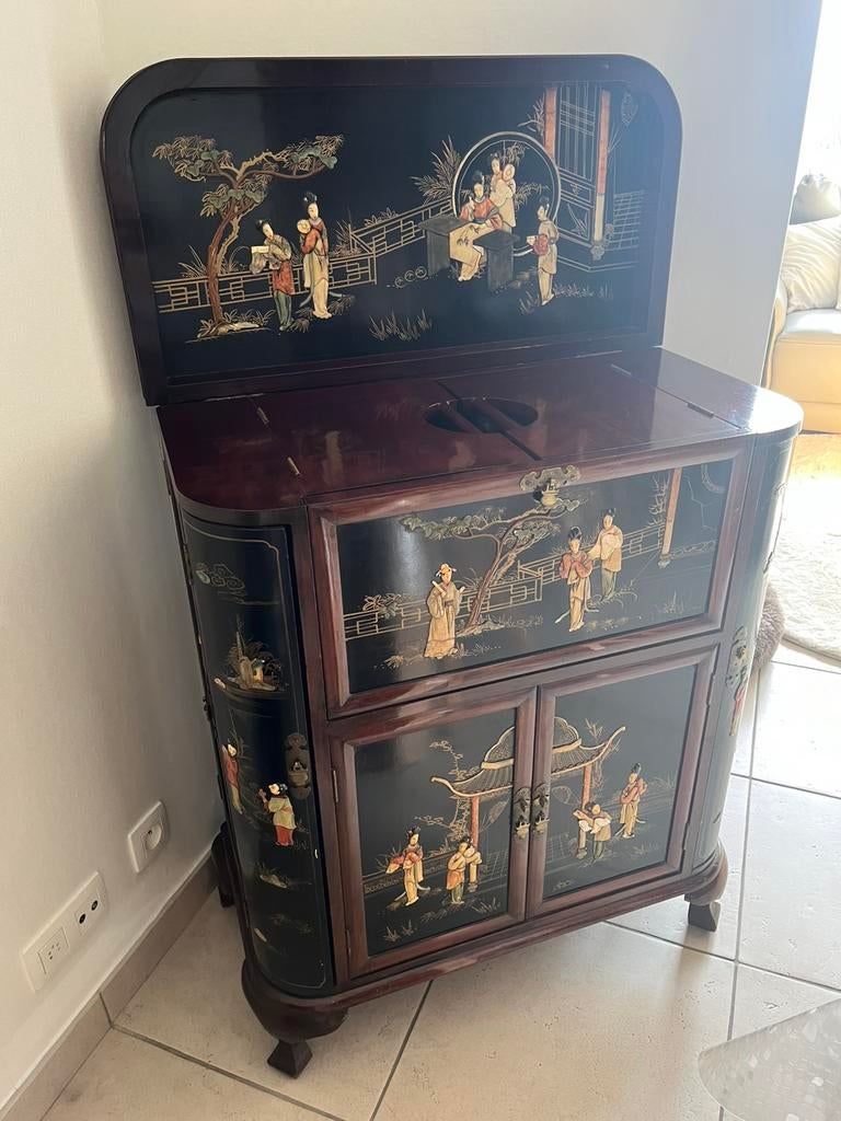 Meuble bar chinois laqué vintage, Antiquités & Art, Enlèvement