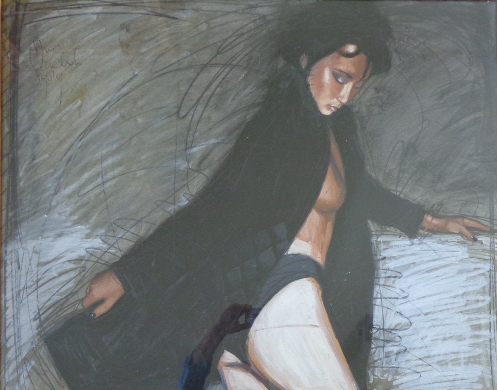 NICO VRIELINK / HALFNAAKTE VROUW / OLIEVERF / 98x118cm KADER, Antiquités & Art, Enlèvement, Verre, Signé, Peinture à l'huile