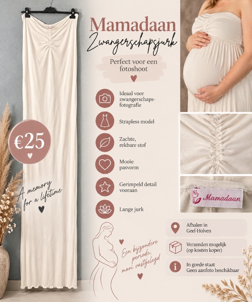 Mamadaan zwangerschapsjurk – fotoshootjurk, Kleding | Dames, Ophalen, Beige, Jurk