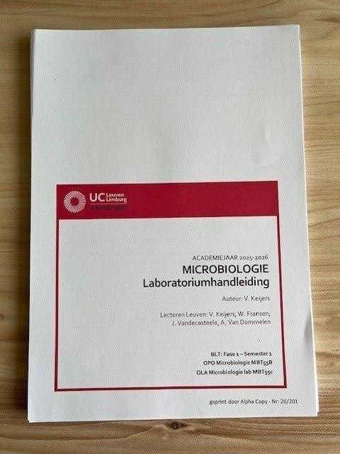 UCLL Microbiologie Laboratoriumhandleiding MBT55c, Boeken, Ophalen of Verzenden, Nieuw, Hogeschool