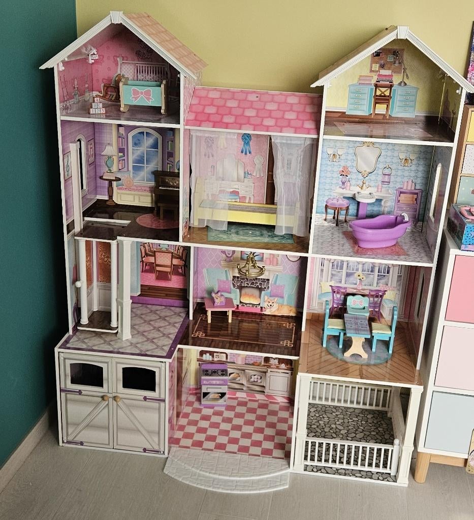 KidKraft houten poppenhuis met meubels, Kinderen en Baby's, Speelgoed | Poppenhuizen, Zo goed als nieuw, Poppenhuis, Ophalen