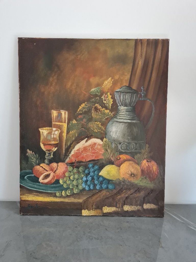 zeer mooi schilderij op doek - stilleven, Ophalen of Verzenden, Stilleven, Doek