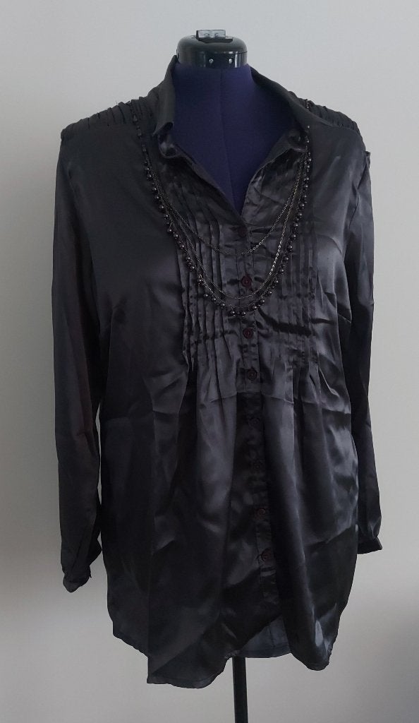 Antracietgrijze blouse met afneembare kraag T.48., Kleding | Dames, Grote Maten, Ophalen, Blouse of Tuniek, M&S Mode, Grijs