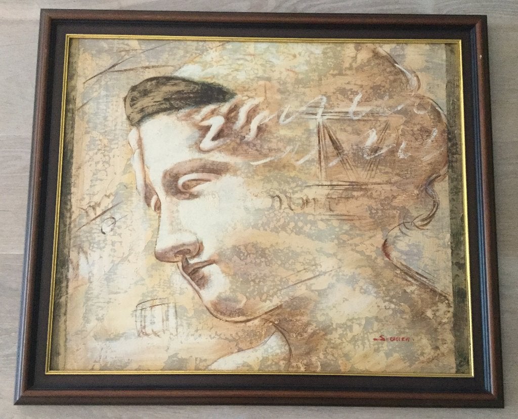 Klassiek portret dame op gedoekt karton gesigneerd in rood, Antiek en Kunst, Ophalen of Verzenden, Klassiek, Gesigneerd, Portret of Personen