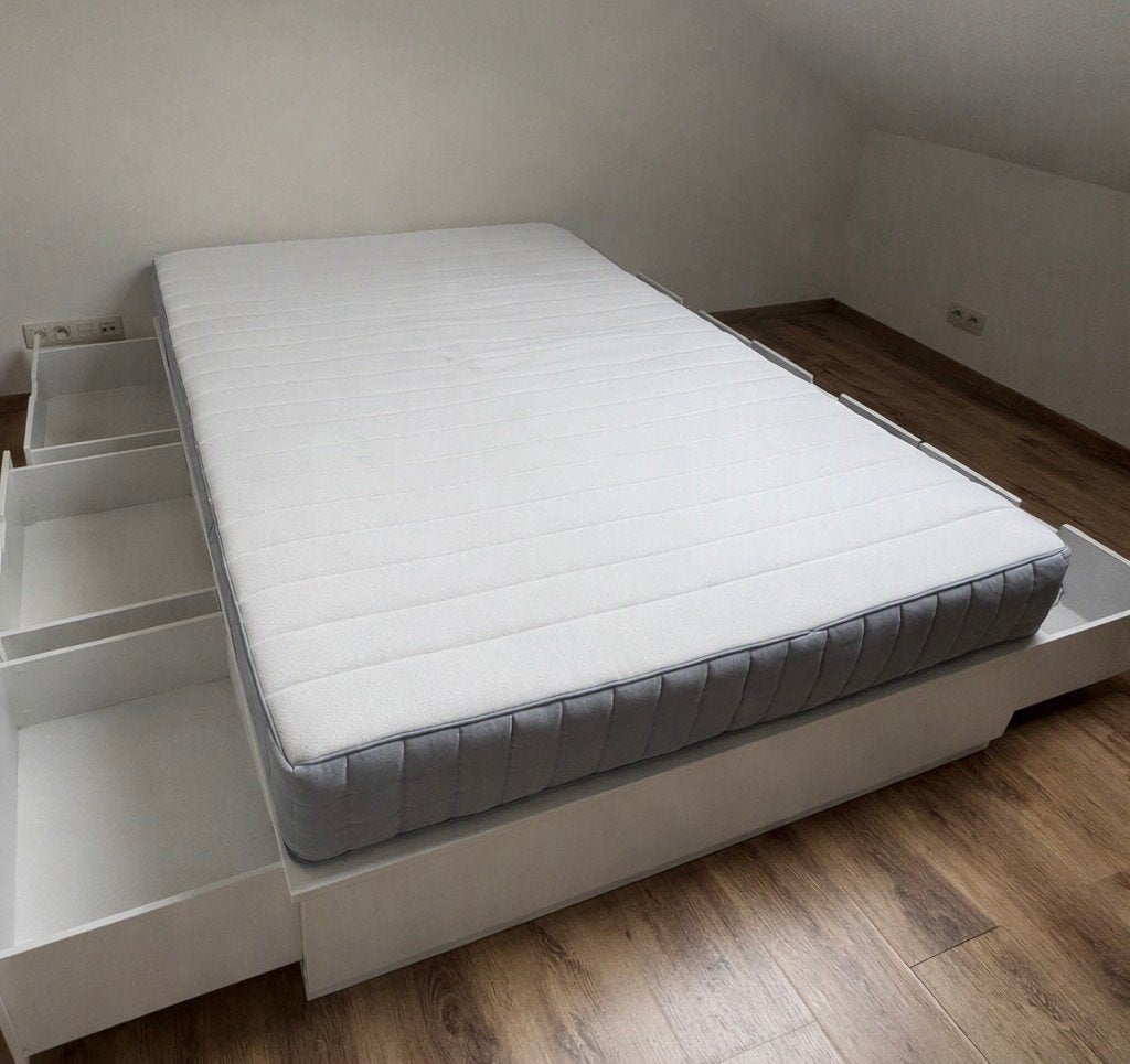 Bed met opberglades, wit, 140x200 cm, Ophalen, Bedframe met Opberglades, Wit, 140 cm