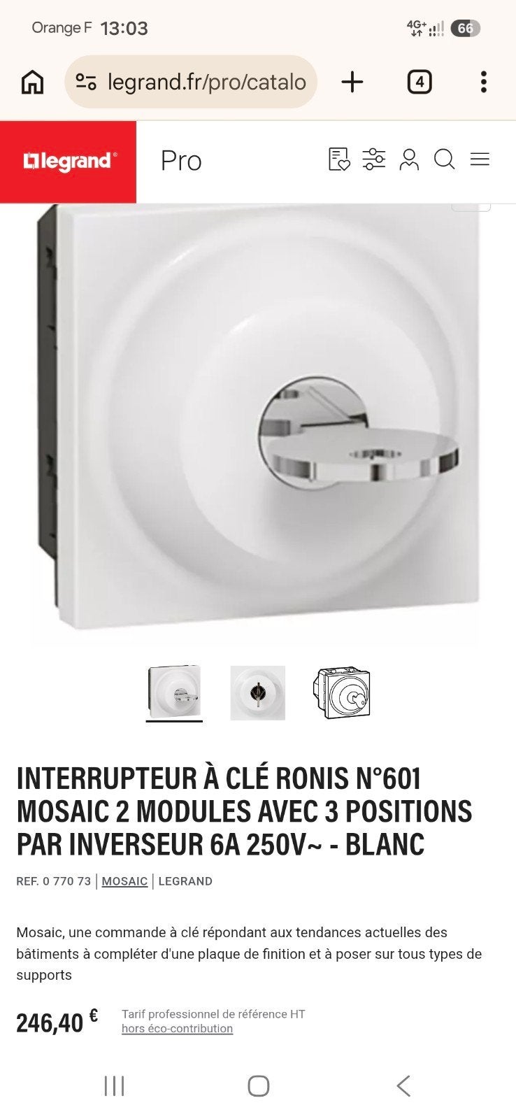 Interrupteur à clé RONIS inverseur 3 position Legrand 077073, Bricolage & Construction