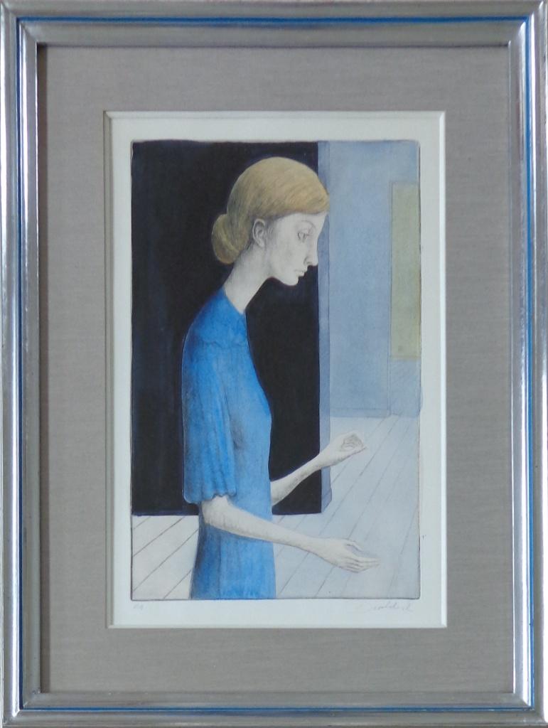 ROLAND DEVOLDER / INGETOGEN VROUW / ETS + AQUA 63x48cm KADER, Antiek en Kunst, Ophalen of Verzenden