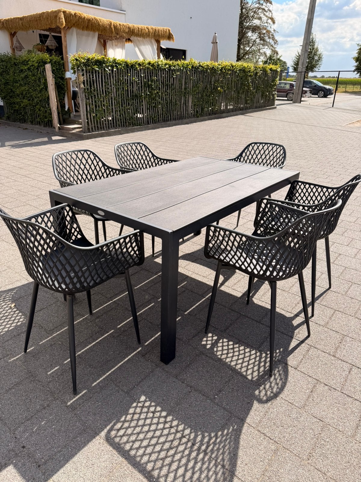 Eettafel + 6 stoelen – 150-90 cm – €250, Ophalen, Gebruikt, Eettafel, 6 zitplaatsen