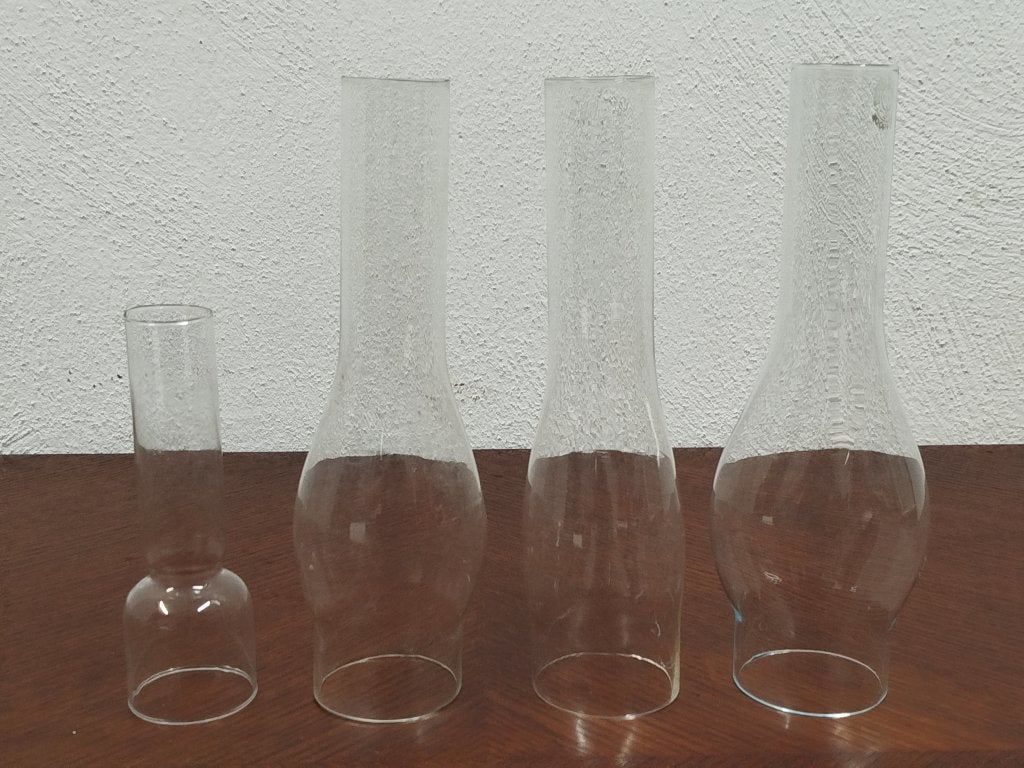 Set van 4 antieke olielamp glazen / peerglazen, Antiek en Kunst, Ophalen of Verzenden