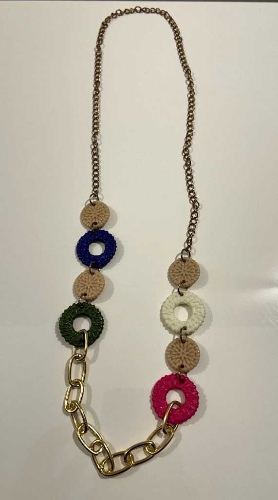 Goudkleurige halsketting met multicolor ringen, Ophalen of Verzenden, Nieuw, Goud