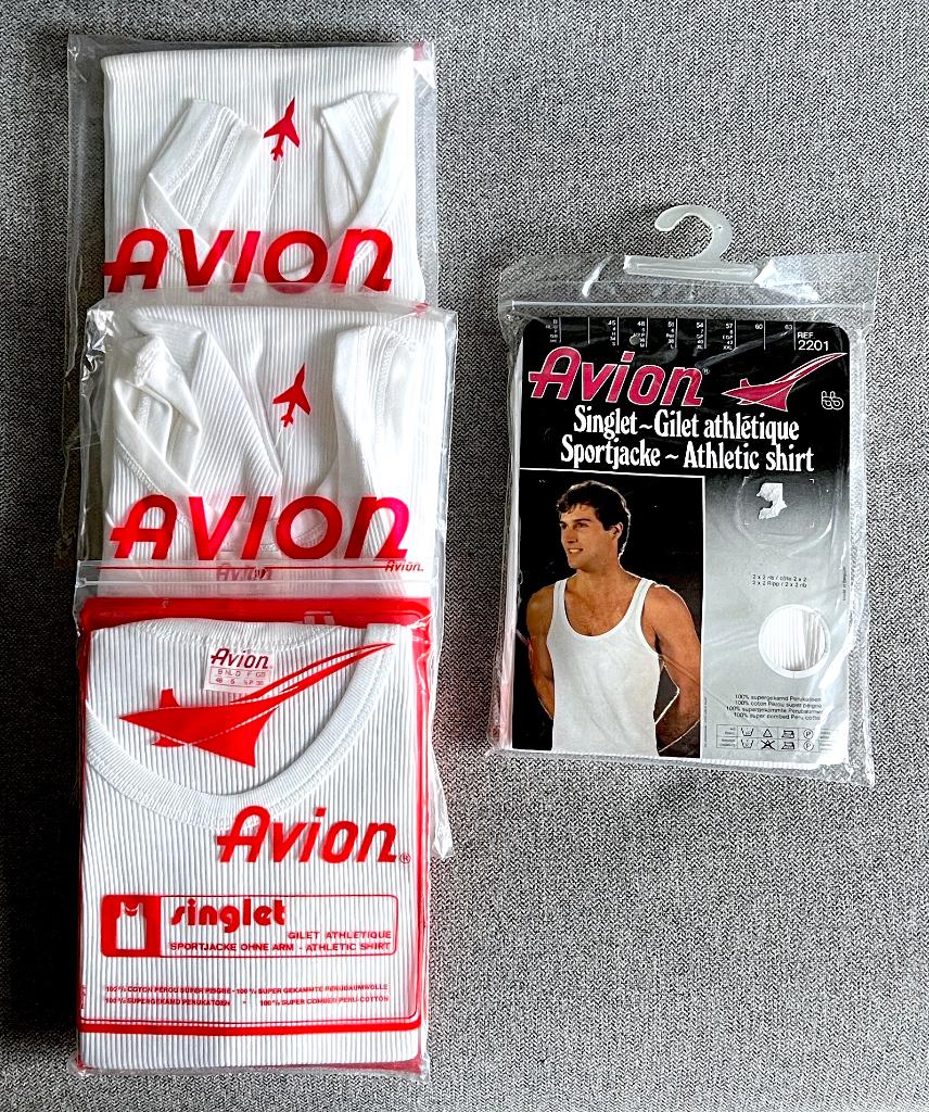 4 SINGLETS (Athlétique) "AVION" / T. 48 // NEUFS / Emballés, Enlèvement ou Envoi, Blanc, AVION, Maillot de corps