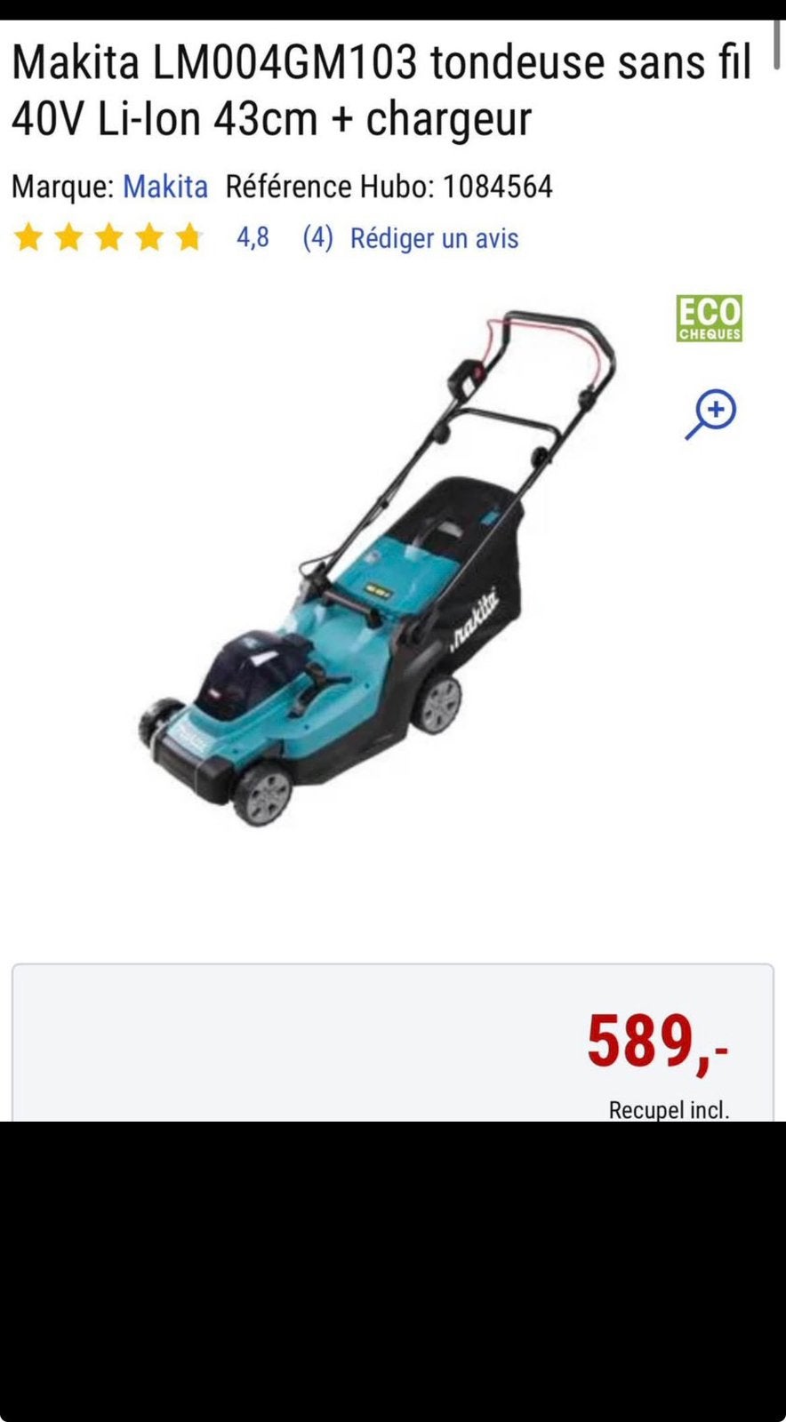 Makita LM004GM103 tondeuse sans fil 40V Li-Ion 43cm chargeur, Enlèvement, Neuf