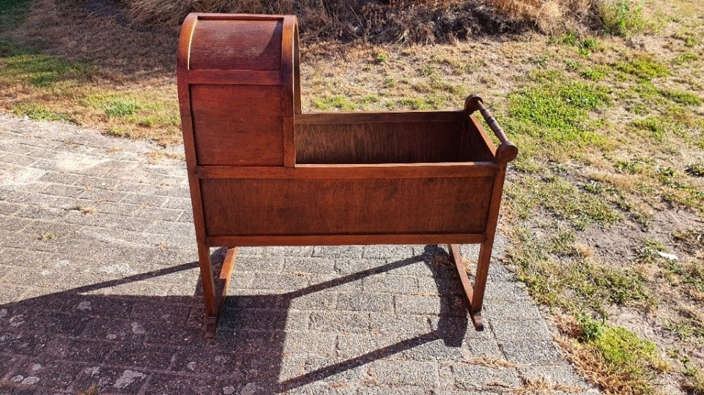 Antiek Houten Schommel kinderbedje uit 1900 van eikenhout no, Antiek en Kunst, Ophalen