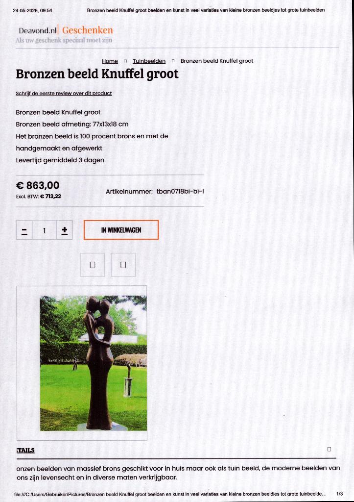 bronzen beeld / tuinbeeld, Enlèvement, Comme neuf, Métal, Autres types