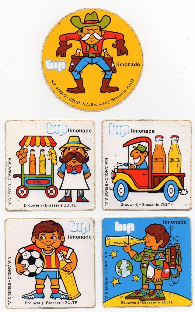 brouwerij Anglo Belge Zulte : 5 stickers BIP Limonade, Verzamelen, Biermerken, Ophalen of Verzenden, Overige typen