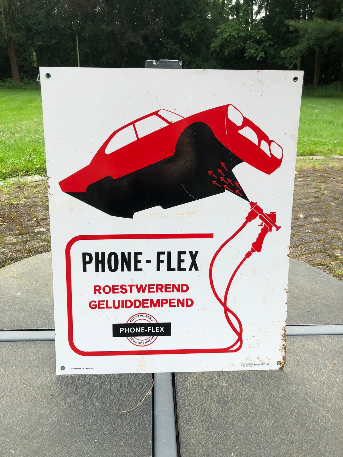 1960s Metalen reclamebord Phone-Flex auto cooting, Verzamelen, Ophalen of Verzenden, Zo goed als nieuw, Reclamebord