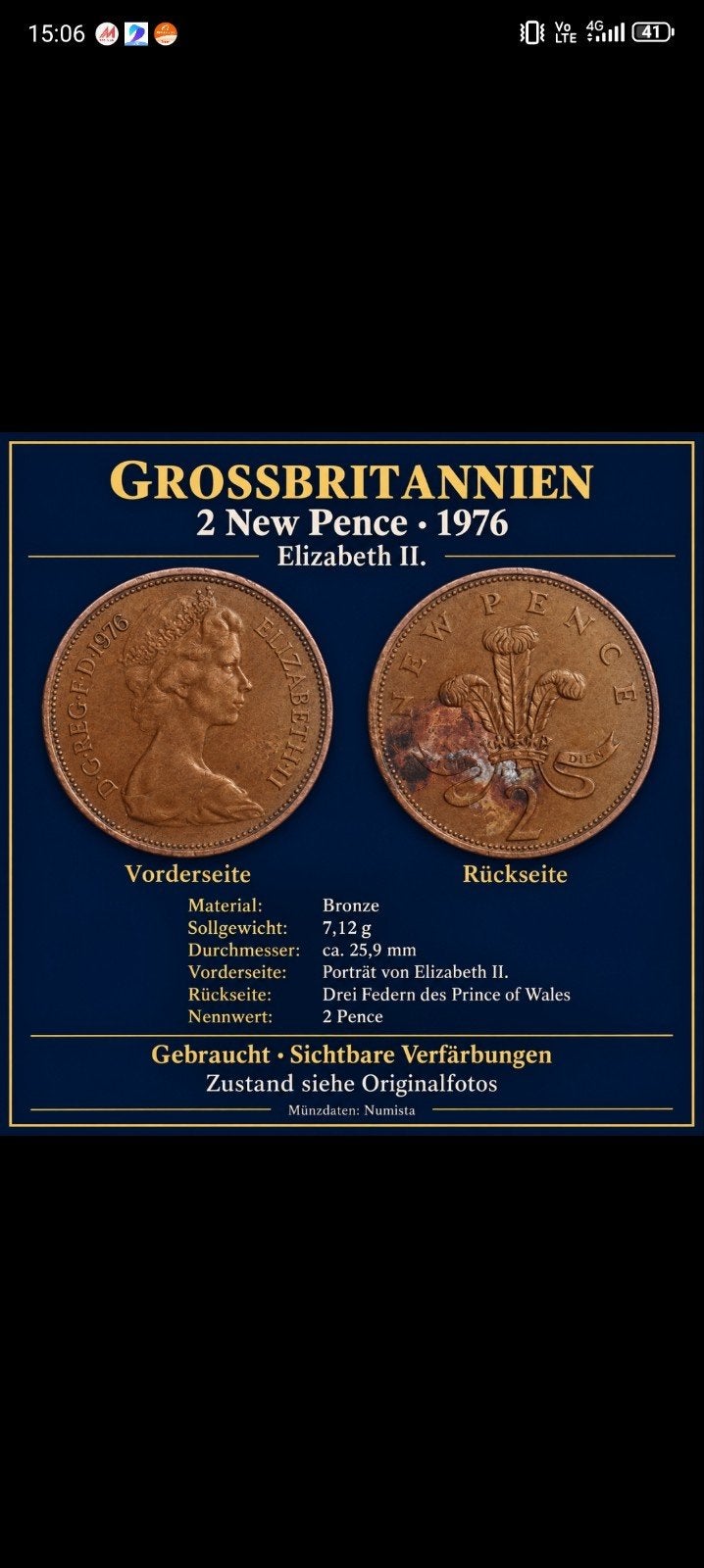 pièce Elizabeth 1976, Timbres & Monnaies, Enlèvement ou Envoi