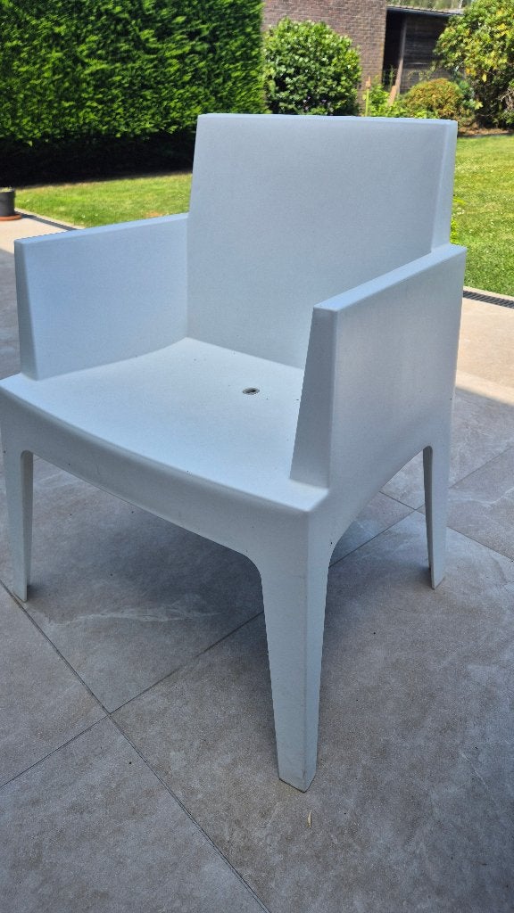 Tuinstoelen Wit en Geel 4 stuks, Tuin en Terras, Tuinstoelen, Ophalen, Zo goed als nieuw, Kunststof, Stapelbaar
