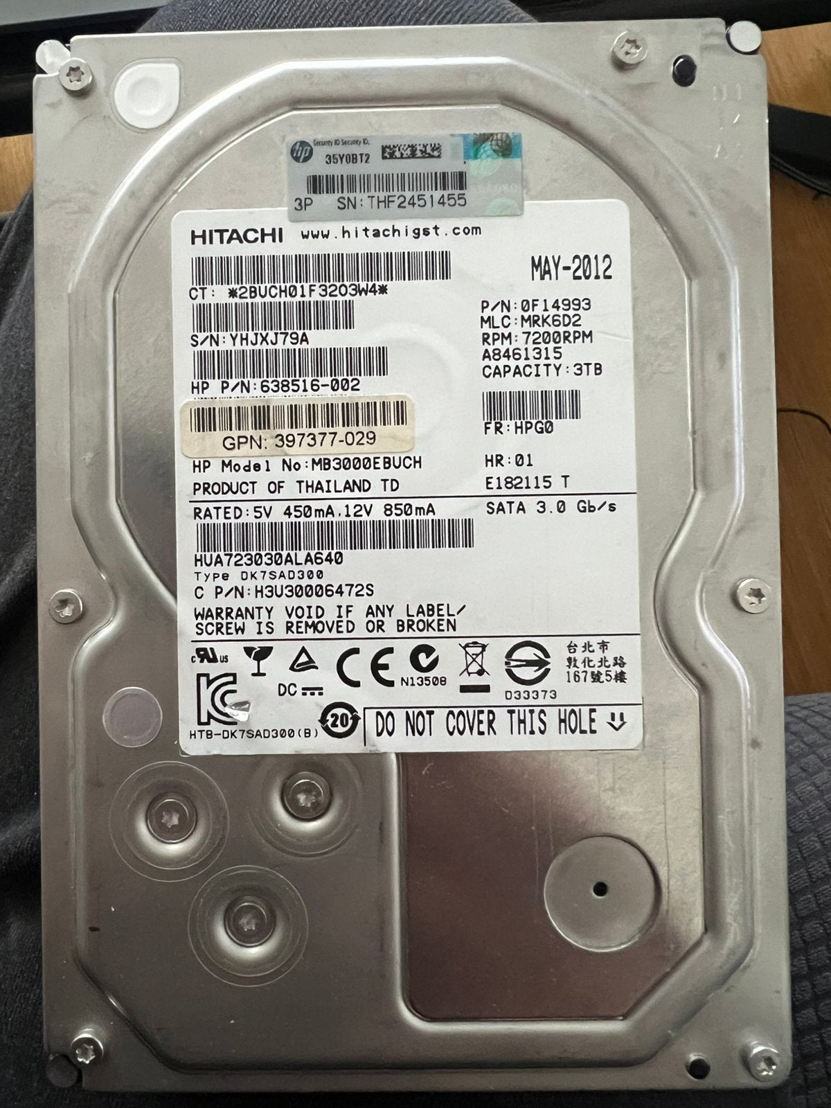 Hitachi 3TB harde schijf, Computers en Software, Ophalen of Verzenden, Zo goed als nieuw