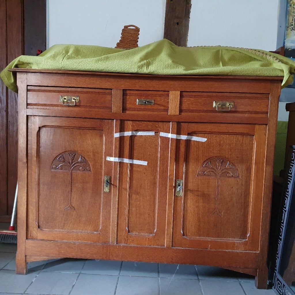 Buffet ancien 2 portes et 3 tiroirs en bois lg 130cm, 25 à 50 cm, 100 à 150 cm, Enlèvement, 100 à 150 cm