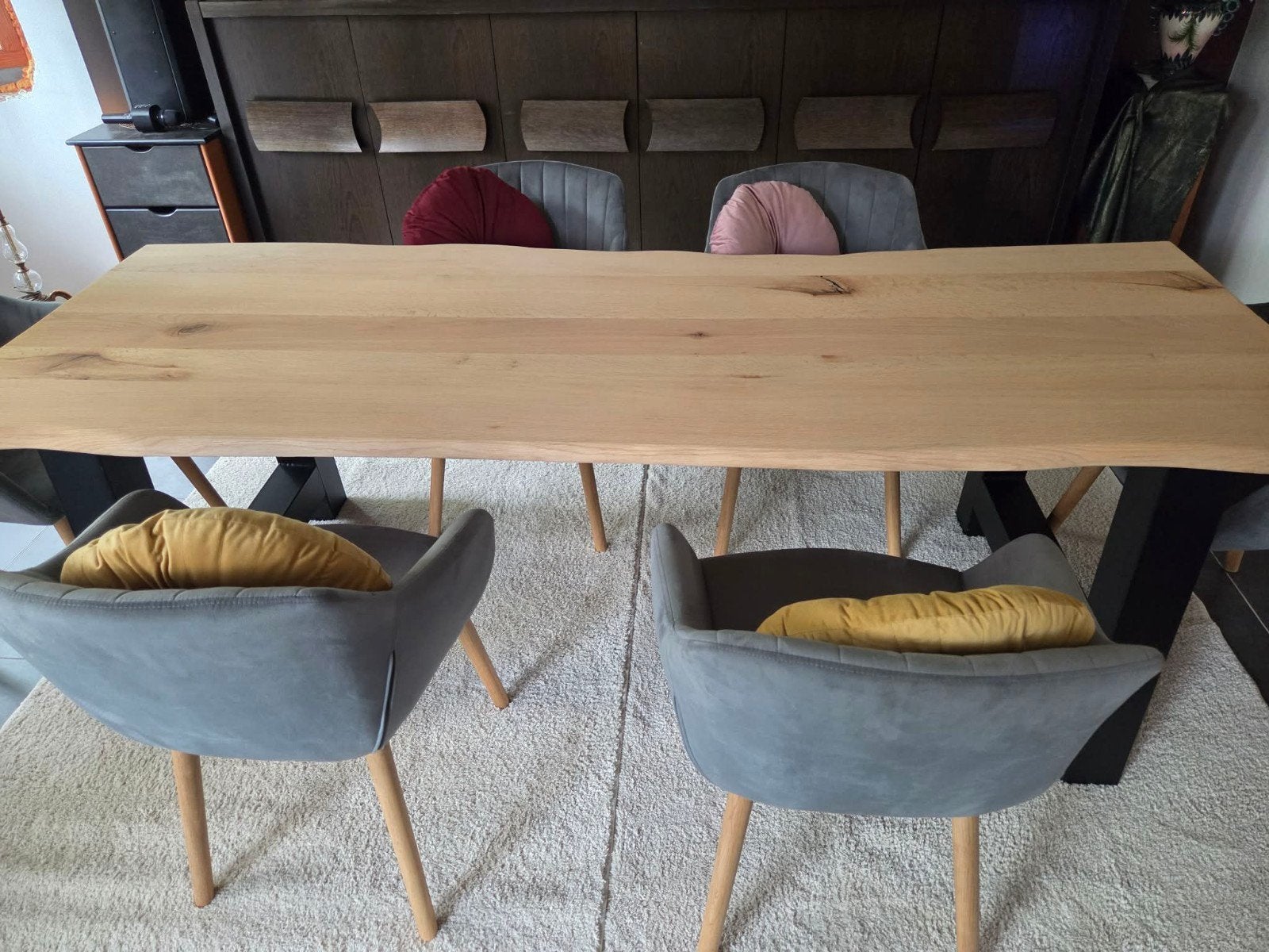 Boomstamtafel rustiek eiken- 230cm nieuw, Huis en Inrichting, Ophalen