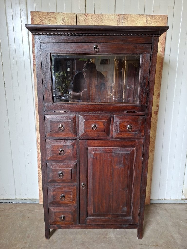 Vitrine coloniale en teck, commode, vaisselier, Enlèvement ou Envoi, Comme neuf, Teck, 150 à 200 cm