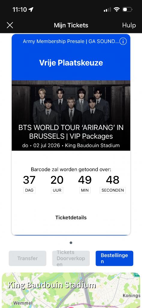 FORFAIT BTS VIP GA SOUNDCHECK Zone B, Une personne, Juillet