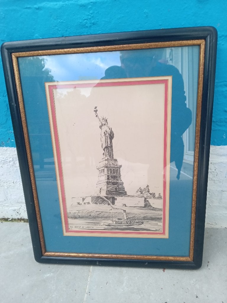 Lithografie „Vrijheidsbeeld” uit het begin van de 20e eeuw, Antiek en Kunst, Kunst | Tekeningen en Fotografie, Ophalen, Lithografie