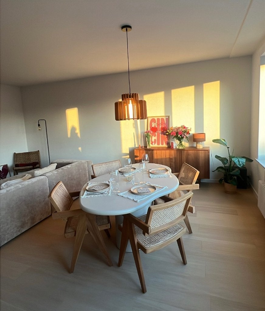 Organische eettafel furnified + 4 stoelen, Huis en Inrichting, Ophalen, Nieuw, 200 cm of meer