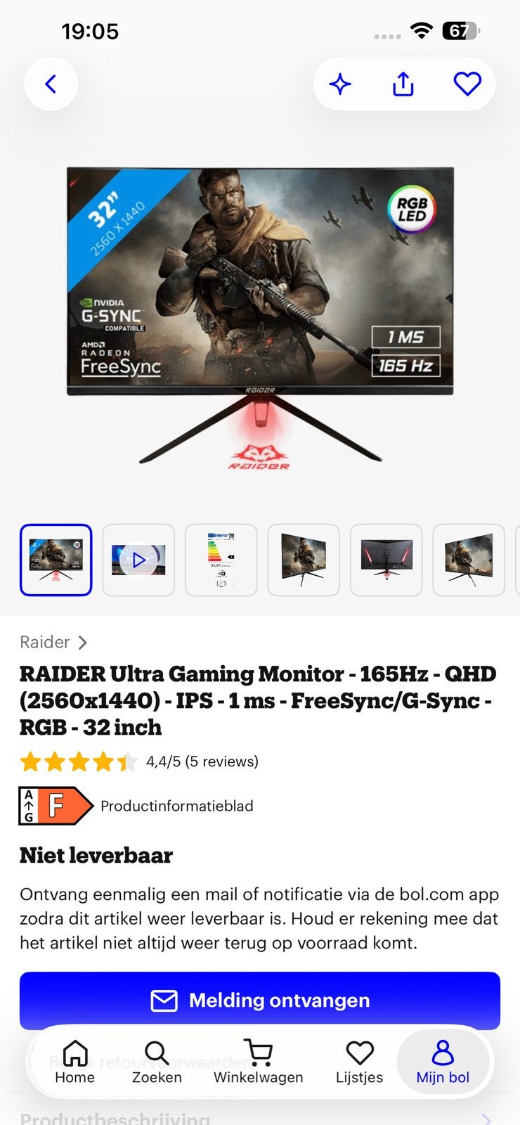 Raider Ultra Gaming Monitor – 32 inch QHD 165Hz, Ophalen, Zo goed als nieuw, Gaming, IPS