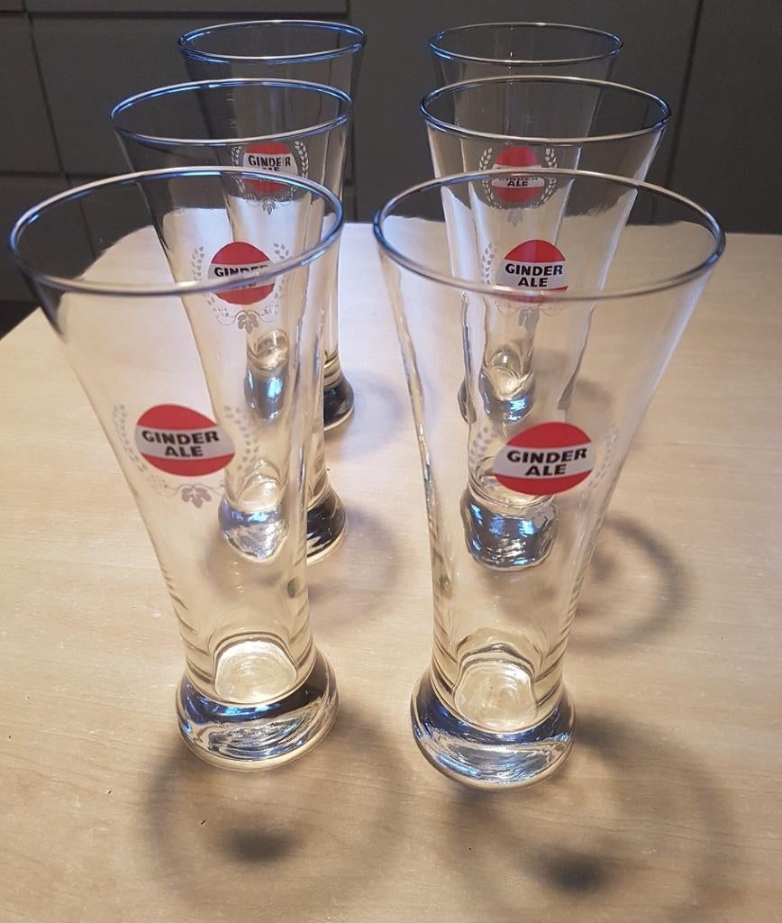 6 ginderale glazen, Verzamelen, Ophalen of Verzenden, Zo goed als nieuw, Glas of Glazen, Overige merken