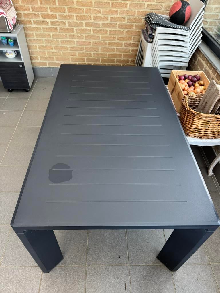 Terras set 1 tafel met 8 witte stoelen, Tuin en Terras, Ophalen, Gebruikt, Rechthoekig, Plastic