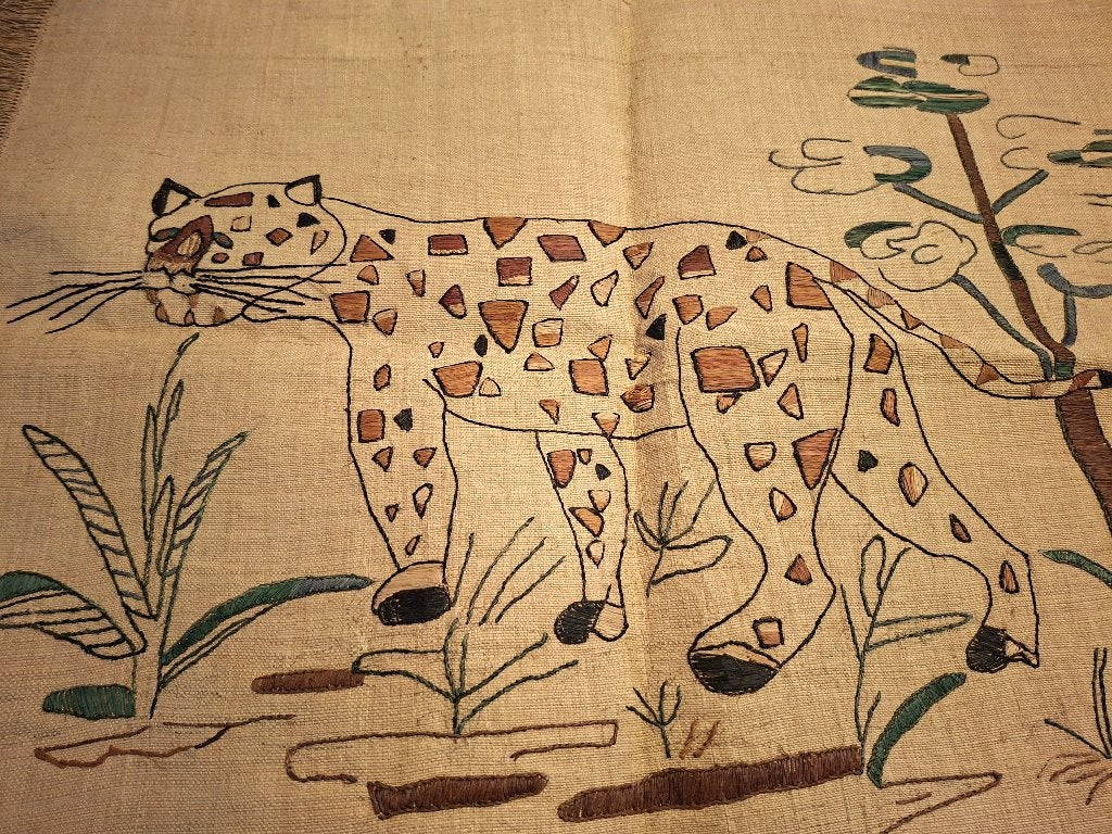 Broderie vintage unique en forme de léopard avec franges, Enlèvement ou Envoi
