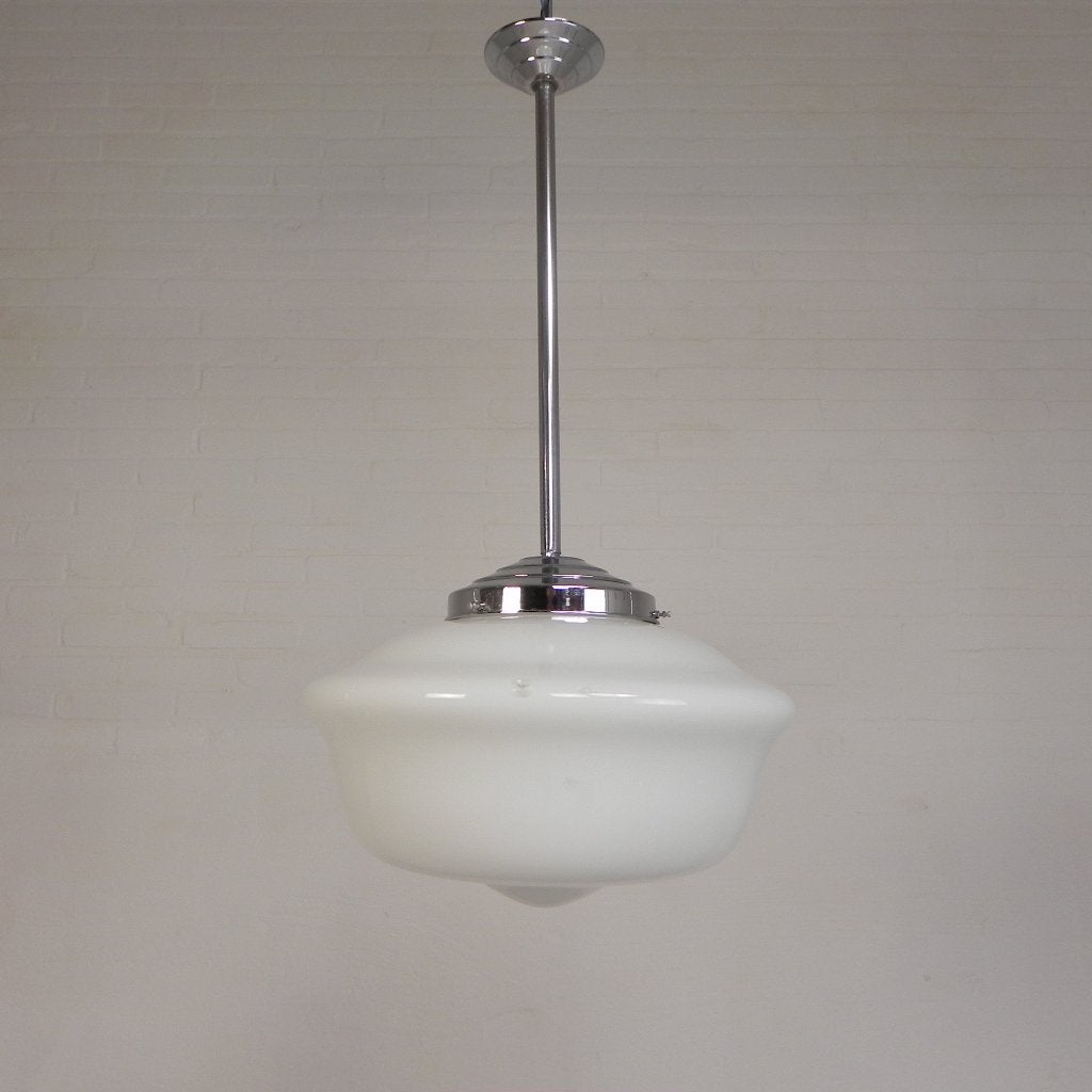 Art Deco hanglamp met witte glazen kap, jaren 30, Antiek en Kunst, Ophalen of Verzenden