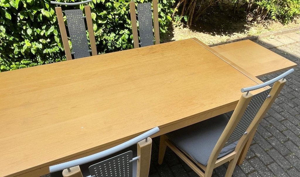 Table de salle à manger en bois avec 4 chaises, Enlèvement, Utilisé, Modern, 4 à 6 chaises