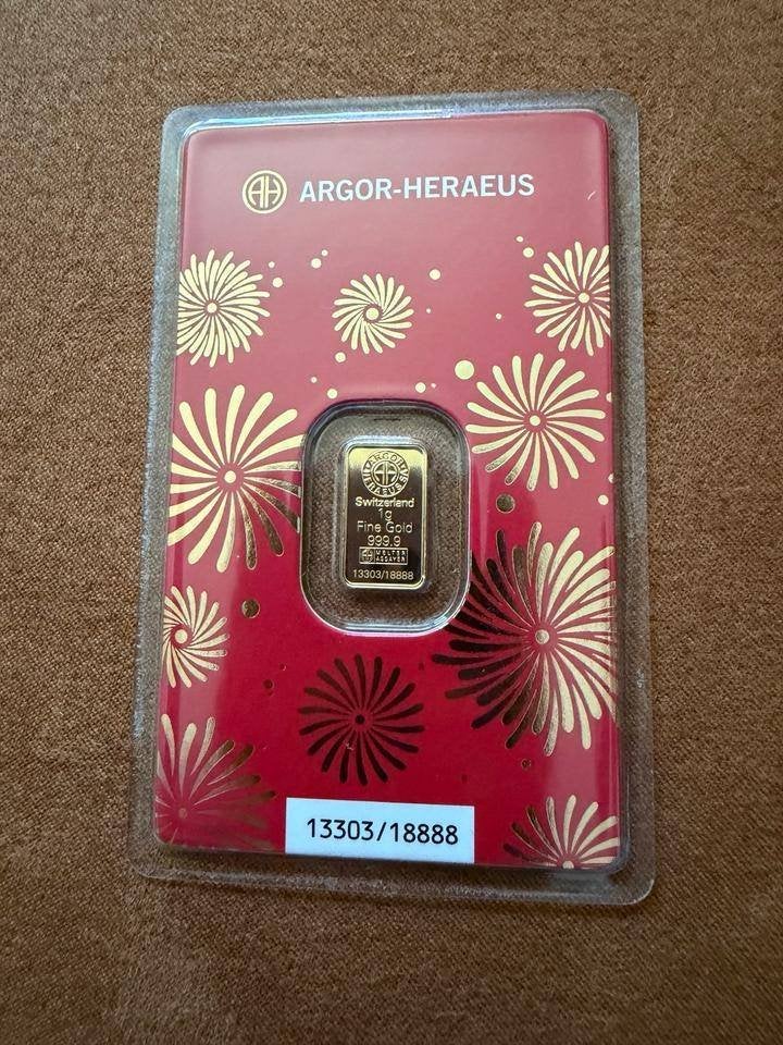 Argor-Heraeus 1 Gram Goudbaar 999.9 – Year of the Snake 2025, Ophalen of Verzenden, Goud