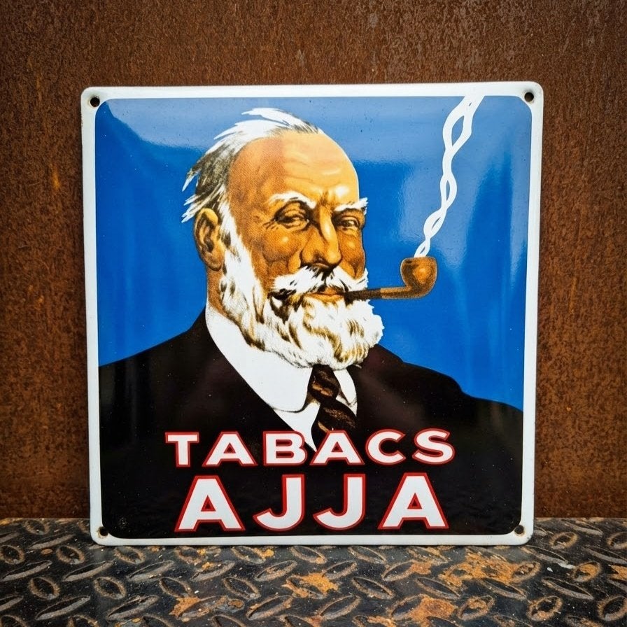 Emaille Reclamebord AJJA Tabak Shag Pijptabak Vintage Plaque, Ophalen of Verzenden, Gebruikt, Reclamebord