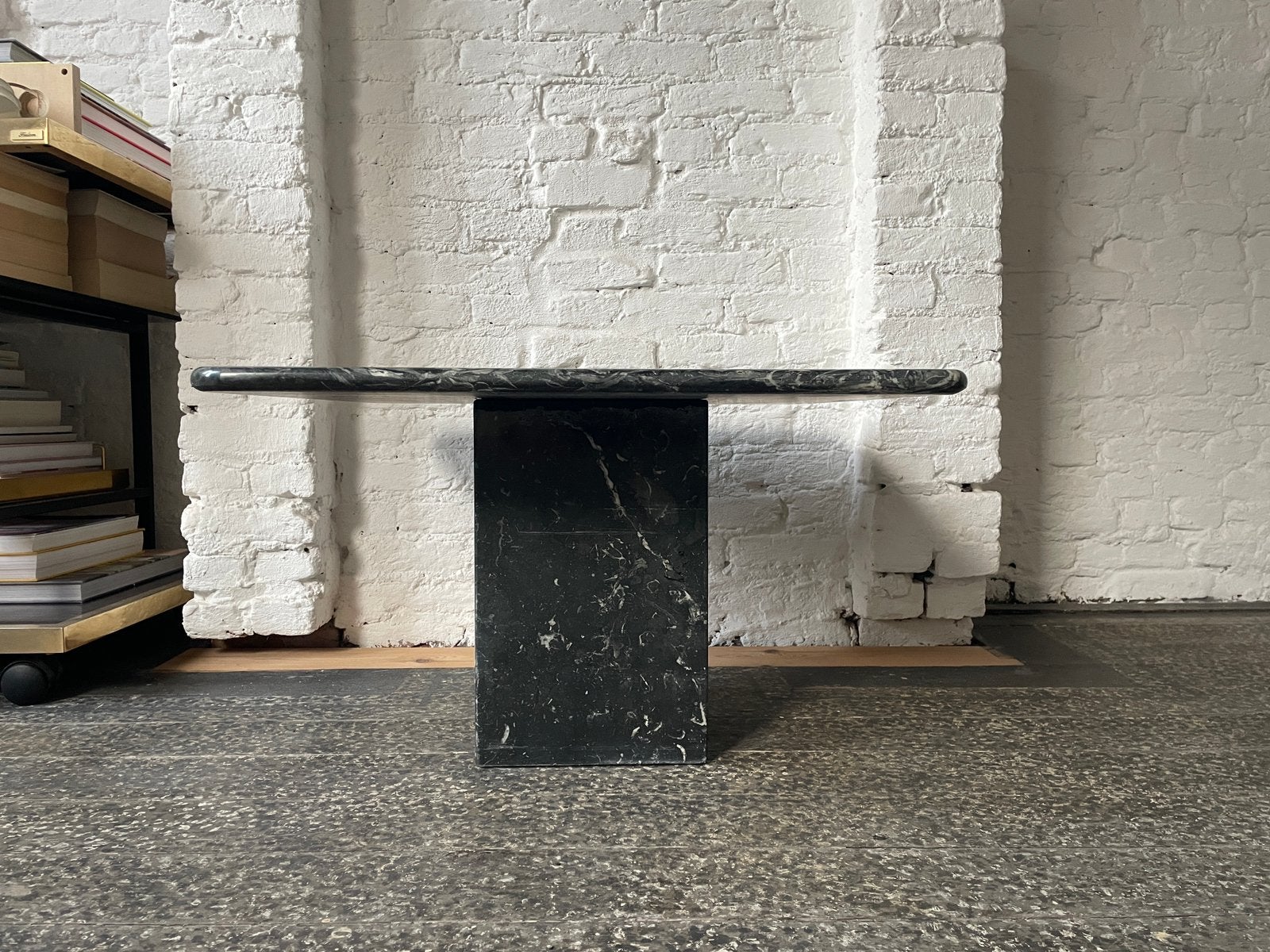 Jaren 70 groene marmeren postmoderne salontafel, Huis en Inrichting, Ophalen, Overige materialen, 50 tot 100 cm, Vierkant