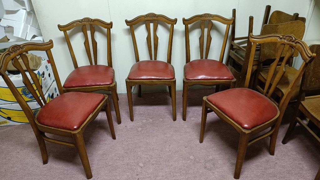 set van 5 stoelen en vintage bureaustoel vanaf 15 euro, Ophalen, Gebruikt, Hout