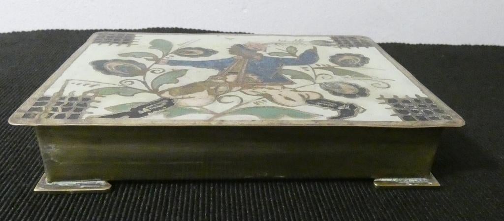 messing - koper doosje met emaille [612], Antiek en Kunst, Ophalen of Verzenden, Koper