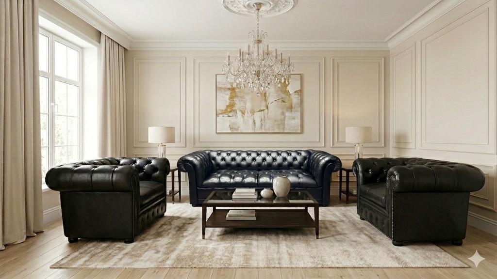 Salon canapé complet Chesterfield 2+1+1, Enlèvement, Utilisé, Bois