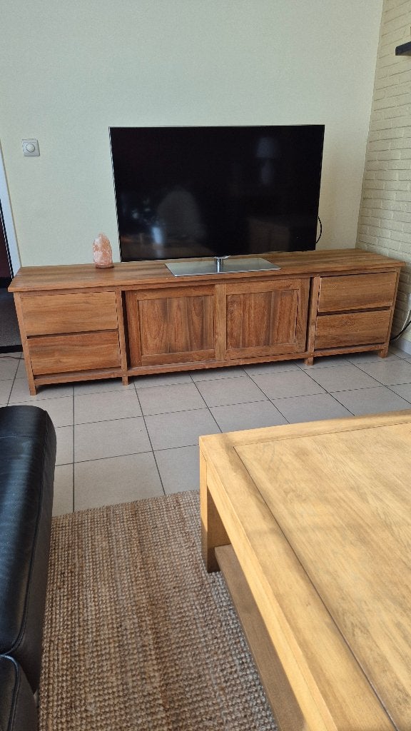 Massief teak tv kast, Huis en Inrichting, Ophalen, 150 tot 200 cm, Teakhout, Modern meubel