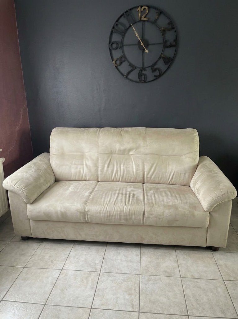 Vend canapé 3 places nubuck, Maison & Meubles, Enlèvement, Utilisé, Tissus, Trois personnes